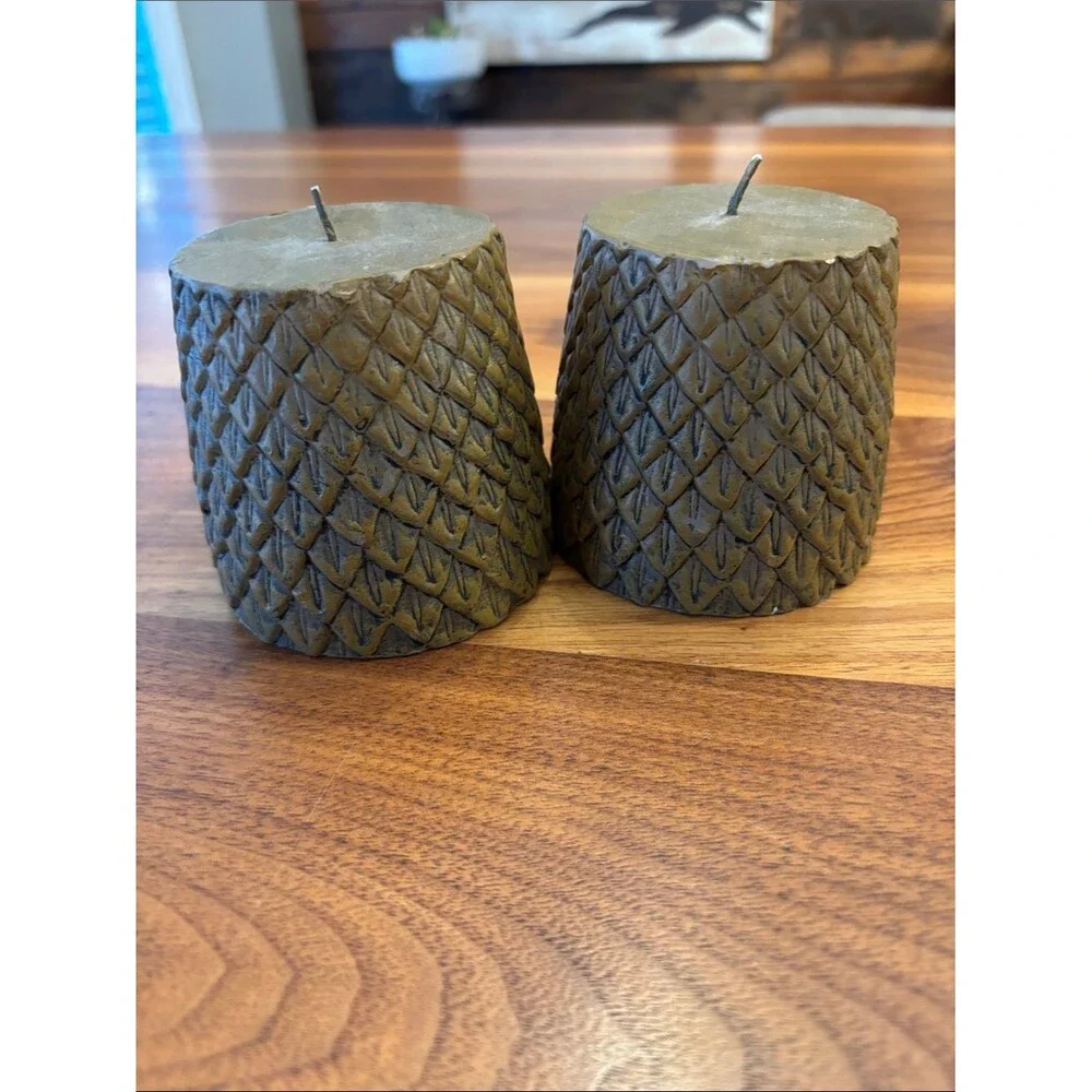 NEW Set of Two Textured Pillar Owl Candles 3”